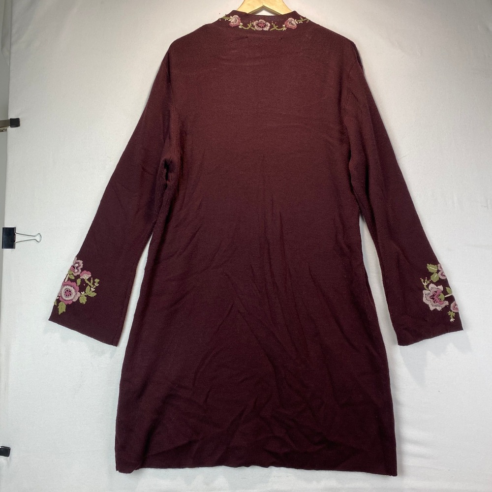 Josephine Chaus Embroidered Overlay Dress Cardigan Women XL Burgundy Wool Blend - Picture 10 of 11